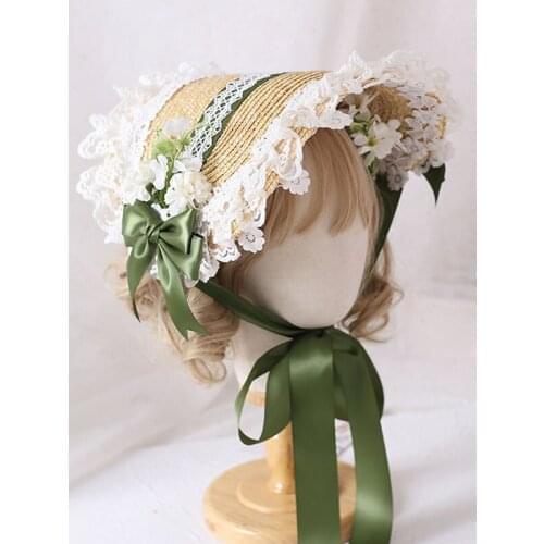 Sweet Lolita Hat Straeberry Lace Lolita Bonnet with bows