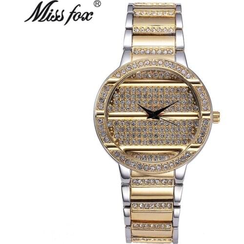 MISS FOX Watch Women top Luxury Brand Stainless Steel Rhinestone Wrist Watch Ladies Jewelry Gift Dress Quartz Clock zegarki