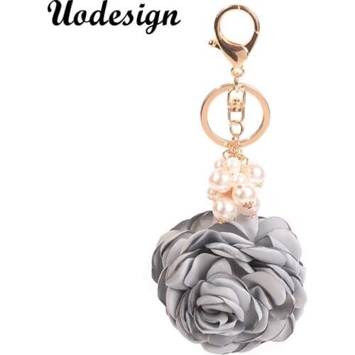 Fashion Women Rose Flower Pearl Tassel Keyring Charm Thrice Tassel Keychain Car Handbag Key Ring Pendant