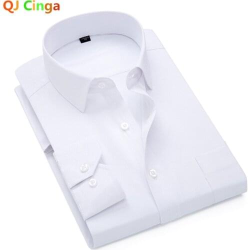 White Twill Shirt for Men Long Sleeve Single Breasted Square Collars Business Wedding Camisa Blue Pink Big Size Man Chemise 5XL