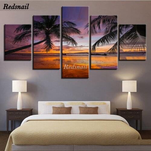 5 Pcs 5D Diy Diamond Painting Sunset Beach Palm Trees Seascape Diamond Embroidery Diamond Painting Cross Stitch kit Mosaic MM035