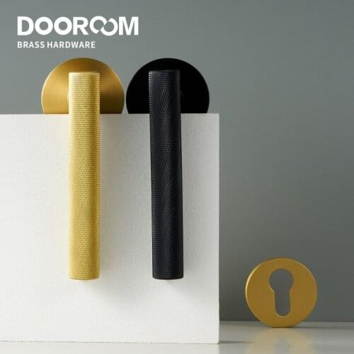 Dooroom Brass Knurled Door Lock Set Modern Gold Black Interior Bedroom Bathroom Double Wood Door Lever Set Dummy Handle Knob