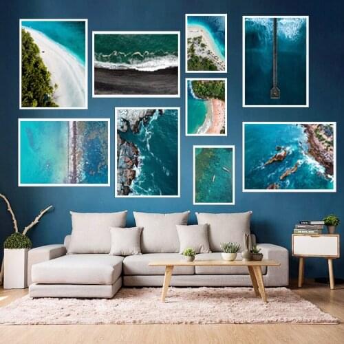 Bay Beach Overlooking the Scenery Picture Scandinavian Poster Nordic Decoration Print Landscape Wall Art Canvas Painting