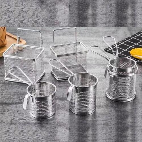 Stainless Steel Hot Frying Fried Basket Frying Pan Filter Food Colander Oil Leak Cocoa Sieve Mesh Noodle Dumplings Strainer
