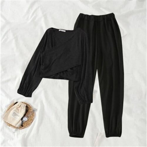 2020 New Summer Women Clothes Solid Loose Shirt Tops + Casual Sporting Elastic Harem Pant Suit Two Piece Female Sets Outfits