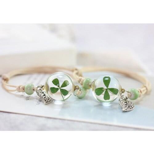 New Glass Ball Bracelet Jewwlry Wholesale Women Romantic Dry Flowers Bracelet & Bangle For Pretty Girls Gift