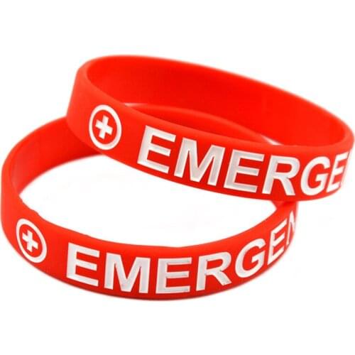 OBH 50PCS Emergency Band Silicone Bracelet Debossed and Ink Filled Color