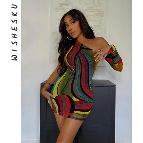 Cut Out Skinny One Shoulder Mini Dresses Women Printed Evening Party Dress Sexy Clubwear Casual 2021 Summer Y2K Clothes