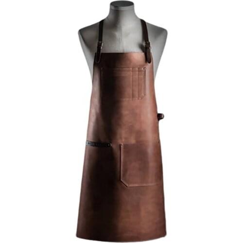 Solid Color PU Apron Barbecue BBQ Kitchen chef baking multi-pocket practical leather apron sleeveless apron