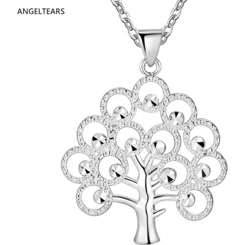 Wholesale cheap silver color big tree shape pendant necklace girl woman fashion party jewelry drop shipping colar