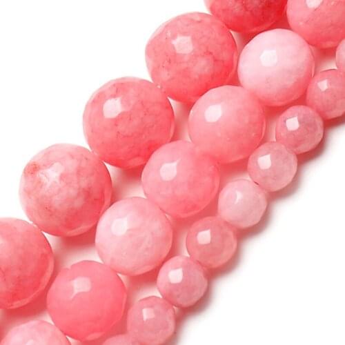 Wholesale Faceted Rose Red Chalcedony Beads Round Natural Stone Beads For DIY Necklace Bracelet DIY Jewelry Making 6/8/10/12mm
