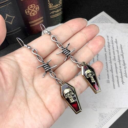 Origional Jewelry Gothic Dark Barbed Wire Mix & Match Coffin Skull Skeleton Bloody Red Drop Oil Ear Pendant Earrings VGE063