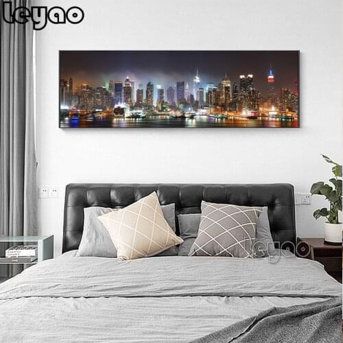Skyline Of Manhattan Diamond Mosaic Paintings Night Landscape Of New York City full Diamond Painting For Bed Room Wall Decor