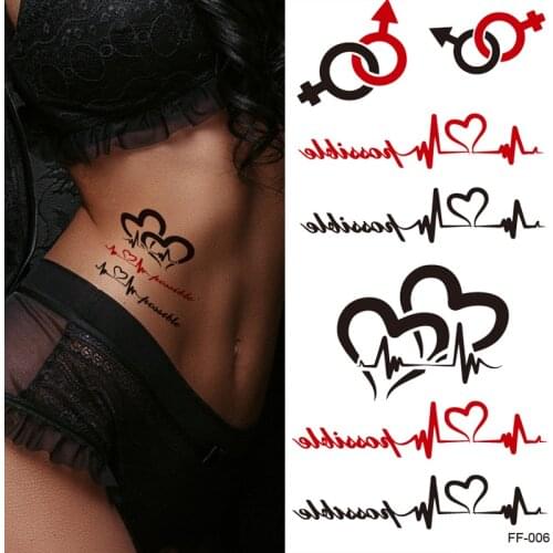 Flame fake tattoo heart heatbeat love couple tatoo letter black red water temporary tattoos for women men girls hand band wrist
