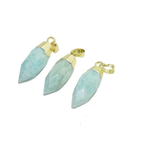 24k Gold Cap natural Jewelry amazonite stone pendant for women bullet Light Blue Long Real genuine stripe gem jewel girl new
