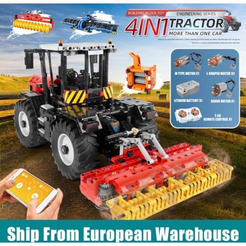 MOULD KING 17020 Techni Car The APP RC Moroized Tractor With Roller Packer Harrow Parts Building Blocks Kids Toys Gifts