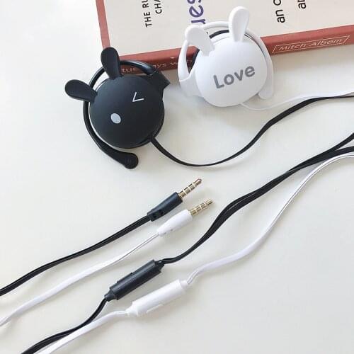 Headphone 3.5mm Audio Jack Wired Earphones Cartoon Cute Rabbit Hanging Ear With MIC For Samsung Huawei etc With Built-in Mic