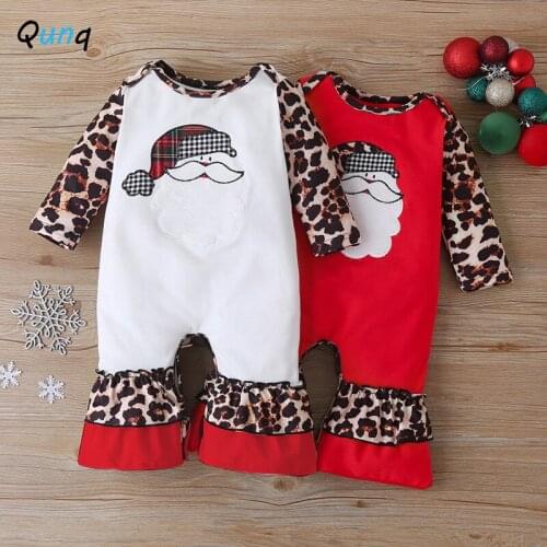 Qunq Baby Romper Christmas New Year Baby Girls Clothes Long Sleeve Santa Leopard Infant Costume Spring Fall Newborns Jumpsuits