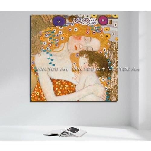 Hand painted Canvas Painting Gustav Klimt Woman Holding A Baby Marble Wall Art Painting Decorative Pictures Modern Home Decor