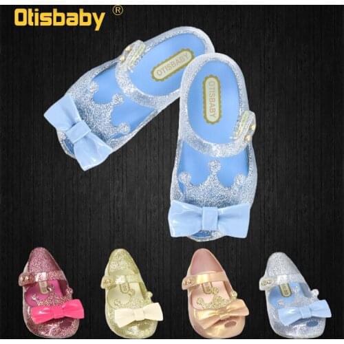 2021 Rubber Girl Princess Snow Queen Crown Bow Shining Jelly Sandals Rain Boots Covers Water Shoes for Children Beach Sandals