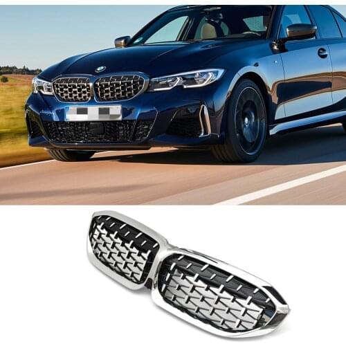 A Pair Sliver Diamond Style Replacement Grille Car Front Bumper Kidney Grill For BMW 3 Series G20 G28