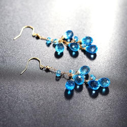 DAIMI Yellow 18K Gold Blue Topaz Earrings Female Simple Valentines Day Gift For Girlfriend Earrings