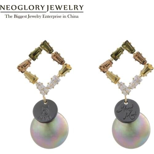 Neoglory Vintage Trapezoid Shape Zircon Square Earrings for Women Trendy Coin and Pearl Drop Earrings2020 Fashion Jewelry
