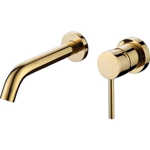 Basin Faucet Gold Bathroom Sink Faucet In-Wall Hot Cold Brushed Gold Basin Spout Mixer Tap Combination Brass Tap