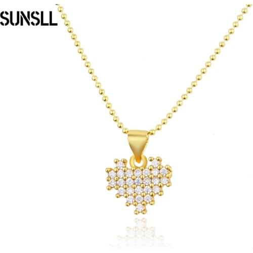 SUNSLL NEW Heart Pendant Necklace Fashion brass White zircon cubic zirconia Pendant Party Jewelry Romantic Valentines Day Gifts