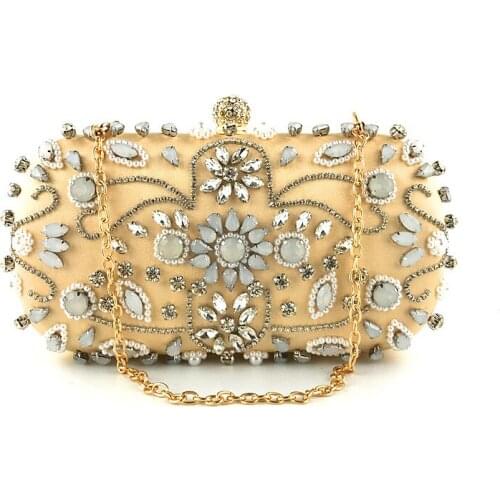 Beaded Wedding Bridal Evening Bags Hollow Fashion Women Clutch Pearl Diamonds Handbags Design for Party Diner Purse