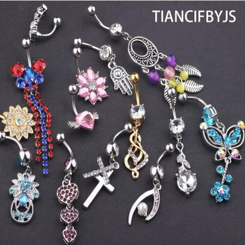 TIANCIFBYJS mix 20pcs Jeweled Style Belly Button Ring Body Piercing Jewelry Navel Piercing 316L Stainless steel Belly Earrings