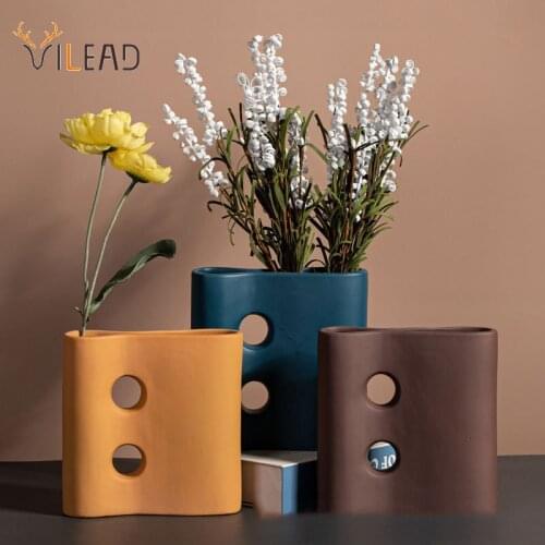 VILEAD Ceramic Decorative Flower Vase Figurines For Interior Modern Planter Pot Home Decoration Accessories For Living Room