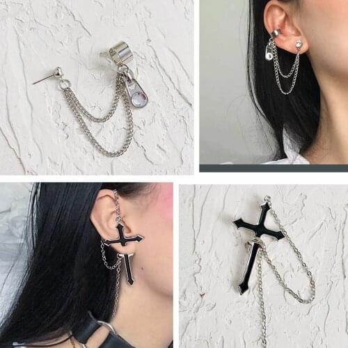 Unisex Vintage Punk Long Chain Cross Zipper Drop Vintage Earrings Gifts European Style Party Jewelry