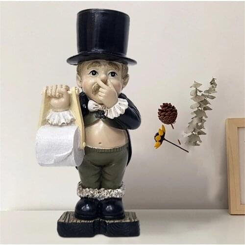 High quality Toilet Butler with Roll Paper Holder Resin Ornament for Bathroom Super Cute