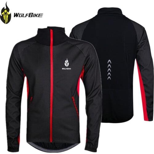 WOLFBIKE Black Winter Thermal Fleece Windproof/Waterproof Long Sleeve Cycling Jersey Clothing Wear Reflective Cycling Jacket