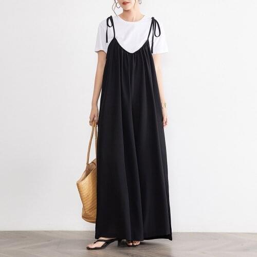 Women Strap Loose Jumpsuit Summer Casual Solid Overalls Sleeveless Oversized Wide Legs Pants 2021 Summer Fashion Jumpsuits