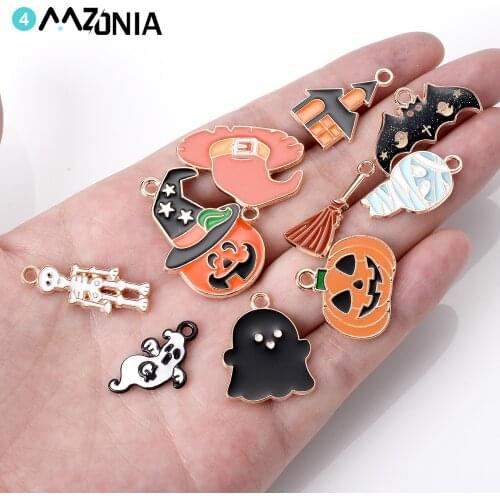 10pcs/lot Halloween Alloy Charms Pumpkin Ghost Broom Bat Enamel Charms Pendant For Jewelry Making Diy Bracelet Necklace Findings