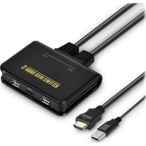 1X2 Port USB HDMI KVM Switch Switcher With Cable For Dual Monitor Keyboard Mouse