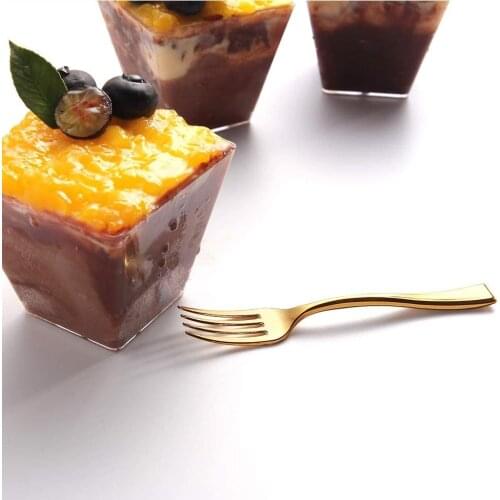 25pcs Disposable Plastic Mini Forks Rose Gold Dessert Spoon Tasting Fork Small Appetizers Spoon Silver Wedding Dinnerware 10cm