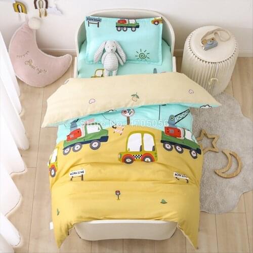 3 Pcs/Set Baby Bedding Set Newborns Cradle Crib Bumper Cartoon Animated Infant Bed Protector Washable Duvet Cover Fitted Sheet