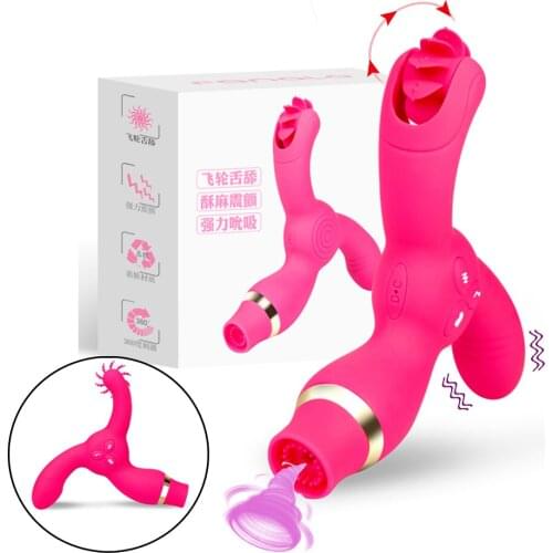 3 in 1 Sex Clitoris Stimulator Tongue Vibrator Nipple Sucker for Women Tongue Licking G-Spot Dildo Vibrator Masturbator Sex Toys