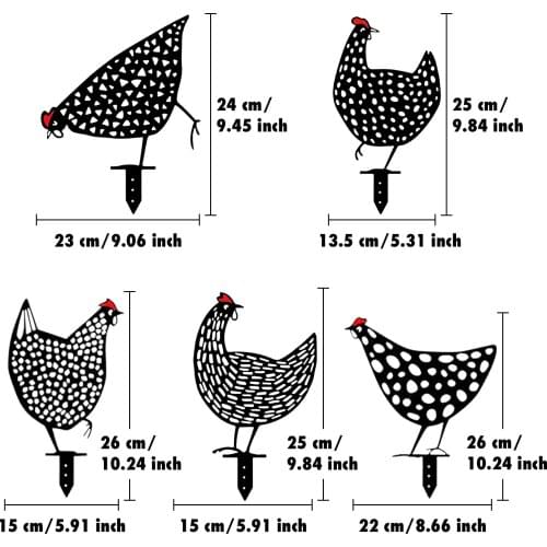 5PCS Chicken Decorations Hollow Acrylic Farm Animal Hen Stakes Ornaments for Easter Home Outdoor Yard Garden Lawn Floor Decor