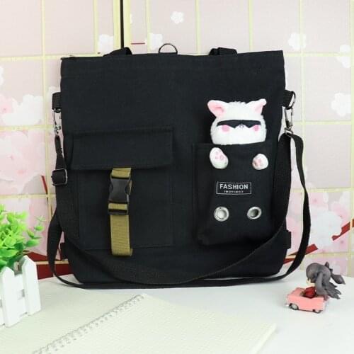 Anime Jujutsu Kaisen Gojo Satoru Cat Plush Doll Keychain Pendant Canvas Bag Student Shoulder Bag Cute Casual Messenger Bag