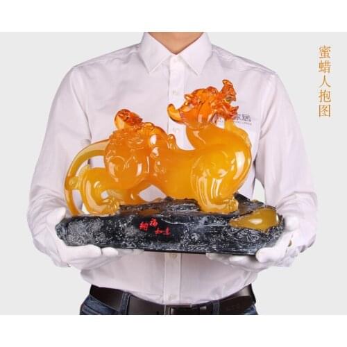 36cm LARGE # 2020 office home efficacious FENG SHUI Talisman Protection Money Drawing PI XIU amber color Sculpture ART statue