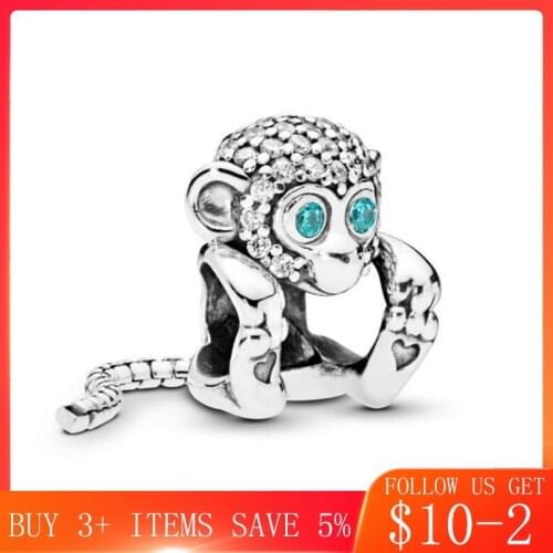 CodeMonkey Classic Shining Cute Little Monkey 925 Silver Charms Animal Beads Fit Original 3mm Bracelet DIY Jewelry Making CMS174