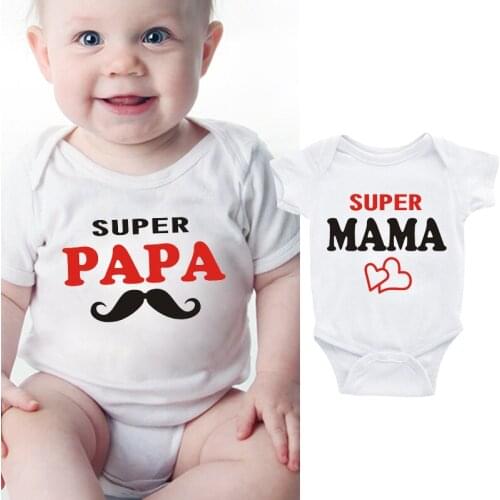 Infant Cotton Super Papa Mama Letters Love Heart Graphic Printed Baby Onesies Short Sleeve Bodysuit Newborn Summer Pormper
