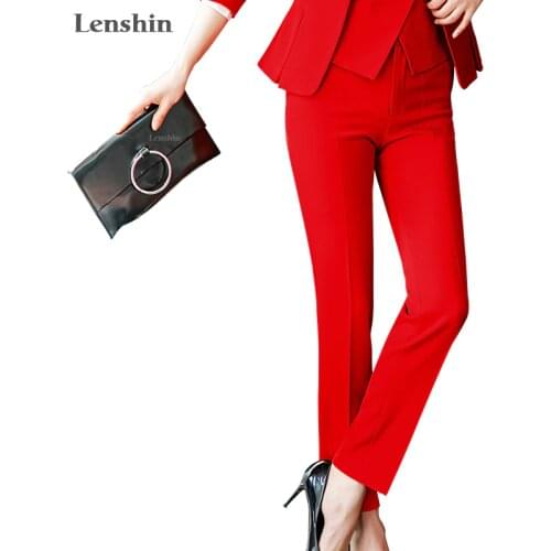 Lenshin Full-Length Formal Pants for Women Office Lady Style Work Wear Straight Trousers Business Design