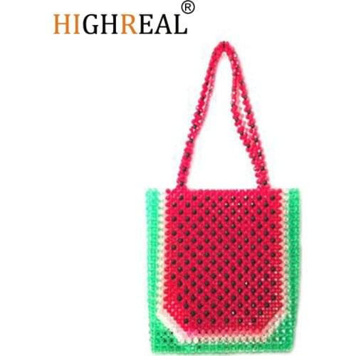 HIGHREAL New Handmade Fashion Beaded Bag Lady Pearl Evening Bag Handmade Luxury Handbags Female Vintage Watermelon Tote Bag