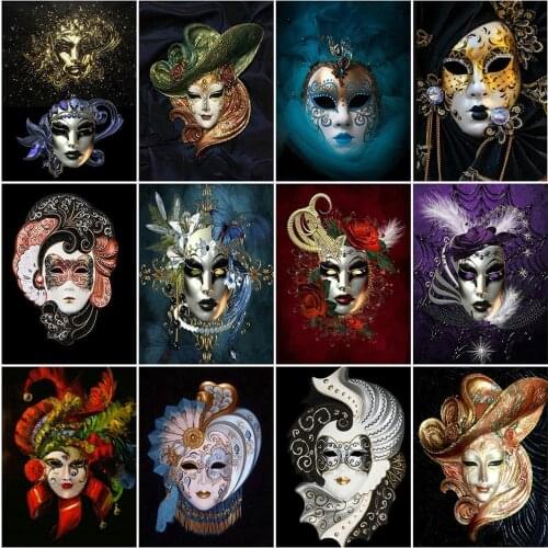 HUACAN Full Square Diamond Painting Portrait Diamond Embroidery Sale Cross Stitch Woman Mask Rhinestones Mosaic Home Decoration