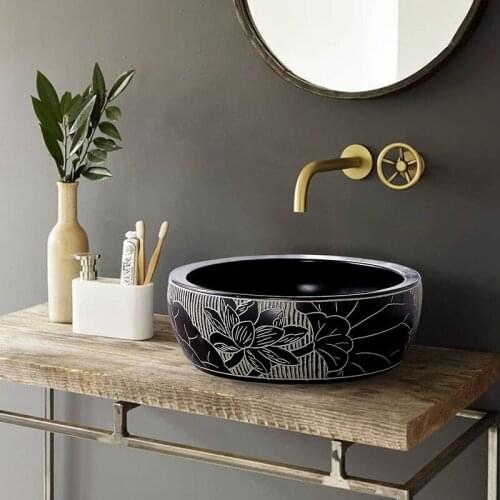 Artistic Procelain Handmade Europe Vintage Lavabo Washbasin Artistic Bathroom Sink Art Counter Top lavabo wash basins round